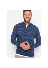 Troyer bonprix, Herren, Gr. 64 (3XL), blau (dunkelblau meliert), Feinstrick, Obermaterial: 50% Baumwolle, 50% Polyacryl, meliert, unifarben, regular fit h&uuml;ftlang, Rundhals, Strickb&uuml;ndchen, Pullover Troyer, aus Baumwolle und Polyacryl, mit Stehkragen und Rei&szlig;verschluss