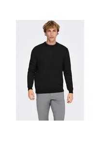 Only & Sons Strickpullover ONLY & SONS "ONSDAVE REG LS CREW NECK KNIT NOOS", Herren, Gr. M, schwarz detail:beluga, Strick, Obermaterial: 100% Baumwolle, unifarben, regular fit normal, Rundhals, B&uuml;ndchen, Pullover Strickpullover, Baumwolle, regular fit