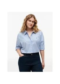Hemdbluse Tommy Hilfiger Curve "CRV ESS POPLIN REGULAR SHIRT", Damen, Gr. 48, classic ithaca stp mesmerizing blau, Web, Obermaterial: 97% Baumwolle, 3% Elasthan, unifarben, oversize h&uuml;ftbedeckend, &Auml;rmel mit &Auml;rmelschlitz 2-Knopf-Manschette mit Kn&ouml;pfen, Blusen Hemdbluse, in Gro&szlig;en Gr&ouml;&szlig;en, Popeline Qualit&auml;t, Logostickerei