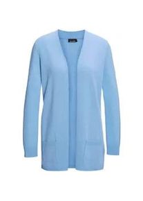 Strickjacke GOLDNER "Langarm Feinstrick-Cardigan", Damen, Gr. 46, blau (pazifikblau), Obermaterial: 100% Kaschmir WS., figurumspielend, Rippe, Strickjacken Strickjacke, Ohne