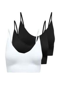 Bustier Only "ONLVICKY RIB S-L V-NECK 3-PACK TOP NOOS", Damen, Gr. S, N-Gr, schwarz pack:schwarz, schwarz, hellwei&szlig;, Jersey, Obermaterial: 90% Polyamid, 10% Elasthan, unifarben, figurbetont, BHs Bustier, figurbetont, modisch, Materialmix, Jersey, Spaghettitr&auml;ger