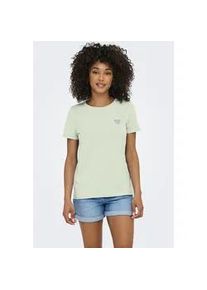 Kurzarmshirt Only "ONLKITA LIFE S/S TOP NOOS", Damen, Gr. L, gr&uuml;n print:silber glitter heart, Jersey, Obermaterial: 100% Baumwolle, bedruckt, regular fit normal, Rundhals, Shirts, regular fit, casual, Single Jersey, Baumwolle, Rundhals
