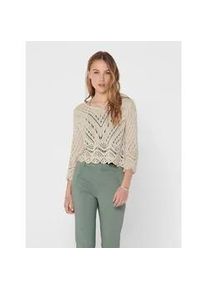 Jacqueline de Yong Strickpullover JDY "JDYNEW SUN 3/4 CROPPED PULLOVER KNT NOOS", Damen, Gr. XS, beige (tapioca), Strick, Obermaterial: 100% Polyacryl, unifarben, regular fit kurz, V-Ausschnitt, gewellter Abschluss, Pullover Strickpullover