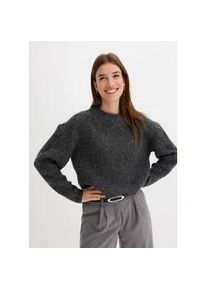 Strickpullover bonprix, Damen, Gr. 36/38 (S), grau (anthrazit meliert), Obermaterial: 56% Polyester, 31% Polyacryl, 7% Polyamid, 6% Wolle, l&auml;ssig geschnitten, Pullover Strickpullover, aus Polyester, Polyacryl, Polyamid und Wolle, weit geschnitten
