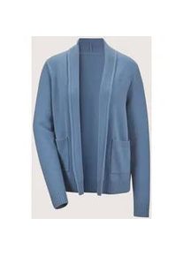 Madeleine Mode Strickjacke MADELEINE "Strickjacke Verk&uuml;rzte Schurwolljacke mit Stehkragen", Damen, Gr. 36/38, blau (rauchblau), Obermaterial: 100% Schurwolle WV., Modern, normal, Strickjacken Strickjacke, verschlusslose Form