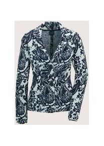Madeleine Mode Strickjacke MADELEINE "Jacquardblazer Eleganter Blazer mit floralem Muster", Damen, Gr. 40, blau (marine, rauchblau, multicolor), Obermaterial: 35% Polyamid PA. 30% Viskose CV. 30% Wolle mw. 5% Kaschmir WS., Modern, Strickjacken Strickjacke, Jacquard