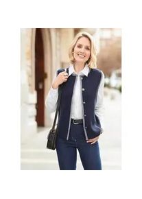 Strickjacke GOLDNER "Zeitlose Merino-Weste mit Knopfleiste", Damen, Gr. 42, blau (marine, grau), Obermaterial: 50% Polyacryl PAN. 50% Schurwolle WV., Strickjacken Strickjacke, Wiener N&auml;hte