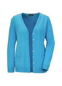 Strickjacke GOLDNER "Uni Merino-Cardigan Langarm", Damen, Gr. 54, blau (t&uuml;rkis), Obermaterial: 100% Schurwolle WV., Basic, Rippe, Strickjacken Strickjacke, Reine Merinowolle