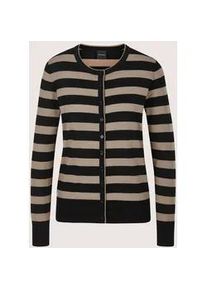 Madeleine Mode Strickjacke MADELEINE "Strickjacke Langarm Cardigan mit Streifen, Schurwolle", Damen, Gr. 44/46, schwarz (berber, schwarz), Obermaterial: 100% Schurwolle WV., Modern, figurbetont, Strickjacken Strickjacke, Batikprint