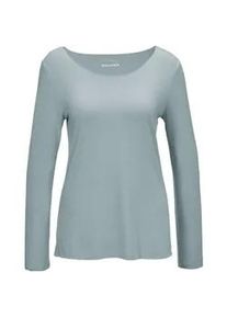 Longpullover GOLDNER "Kurzgr&ouml;&szlig;e Langarmshirt mit tonaler Zierkante", Damen, Gr. 24, gr&uuml;n (jade), Obermaterial: 90% Viskose CV. 10% Elasthan EL., Sonstiges, Pullover Longpullover, Ohne