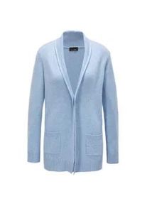 Strickjacke GOLDNER "Langarm Cardigan aus Merino", Damen, Gr. 48, blau (hellblau, melange), Obermaterial: 100% Schurwolle WV., figurumspielend, Rippe, Strickjacken Strickjacke, Schalkragen