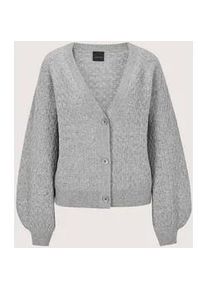Madeleine Mode Strickjacke MADELEINE "Cardigan Elegante Strickjacke mit Ajour-Muster", Damen, Gr. 36/38, grau (silbergrau, wollwei&szlig;, melange), Obermaterial: 90% Schurwolle WV. 10% Kaschmir WS., Modern, Strickjacken Strickjacke, Ballon&auml;rmel