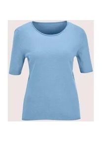 Madeleine Mode 2-in-1-Strickjacke MADELEINE "Twinset Basic Strickjacke mit Halbarmpullover", Damen, Gr. 36/38, blau (rauchblau, melange), Obermaterial: 46% Modal CMD. 40% Polyacryl PAN. 14% Polyamid PA., Modern, Strickjacken