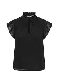 Spitzenbluse Only "ONLLANDAU DOBBY FRILL V-NECK TOP WVN", Damen, Gr. L, schwarz, Web, Obermaterial: 100% Polyester, unifarben, normal, Blusen Spitzenbluse, Kunstfaser