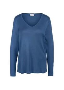 Strickpullover GOLDNER "Kurzgr&ouml;&szlig;e Langarm-Pullover mit V-Ausschnitt", Damen, Gr. 21, blau, Obermaterial: 100% Polyacryl PAN., normales B&uuml;ndchen, Pullover Strickpullover, Ohne