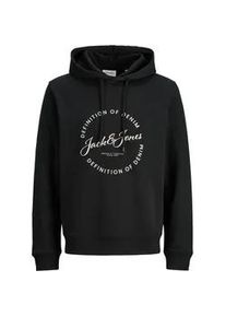 Jack & Jones PlusSize Kapuzensweatshirt "JJGRAYSON SWEAT HOOD PLS", Herren, Gr. 6XL, schwarz, angeraute Sweatware, Obermaterial: 60% Polyester, 40% Baumwolle, JACK & JONES PLUSSIZE, bedruckt, regular fit, Rippb&uuml;ndchen, Sweatshirts