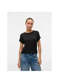 V&eacute;ro Moda Kurzarmpullover VERO MODA "VMBRIANNA SS O-NECK PULLOVER BOO REP", Damen, Gr. S, schwarz (schwarz detail:solid), Feinstrick, Obermaterial: 58% Viskose, 38% Polyester, 4% Elasthan, unifarben, normal normal, Rundhals, angeschnitten,mit Umschlag, Pullover, mit &uuml;berschnittenen Schultern mit Umschlagsaum