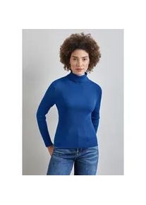 Rollkragenpullover Street One, Damen, Gr. 44, blau (odyssey blau), Stoff, 52% Viskose, 28% Polyester, 20% Nylon, unifarben, normal normal, hoch geschlossener Ausschnitt, abgesteppt, Pullover Rollkragenpullover, mit Rippstrick-Struktur