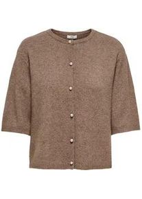 Jacqueline de Yong Strickjacke JDY "JDYRUE LIFE 2/4 PEARL CARDIGAN KNT", Damen, Gr. XL, caribou detail:melange with wei&szlig; pearl button, Strick, Obermaterial: 51% Polyester, 46% Polyacryl, 3% Elasthan, meliert, regular fit normal, Rundhals, Strickb&uuml;ndchen, Strickjacken Strickjacke