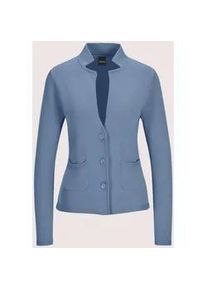 Madeleine Mode Strickjacke MADELEINE "Strickblazer Eleganter Blazer mit feinem Glattstrick", Damen, Gr. 42, blau (rauchblau), Obermaterial: 100% Baumwolle CO., Modern, Strickjacken Strickjacke, Hautsympathische Baumwolle