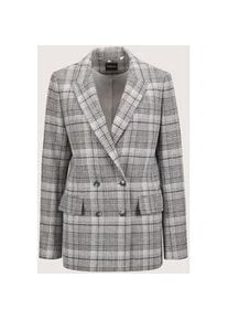 Madeleine Mode Longblazer MADELEINE "Blazer Langer Karo-Blazer", Damen, Gr. 44, grau (bleigrau, steingrau, kariert), Obermaterial: 60% Wolle WO. 20% Polyamid PA. 20% Polyester PES., Modern, normal, Blazer Longblazer