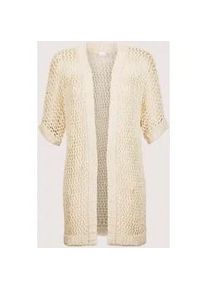 Madeleine Mode Strickjacke MADELEINE "Strickjacke Lange Strickjacke mit Glanz-Effekt", Damen, Gr. 36/38, wei&szlig; (perlwei&szlig;, goldfarben), Obermaterial: 40% Polyester PES. 35% Baumwolle CO. 25% Viskose CV., Modern, normal, Strickjacken Strickjacke