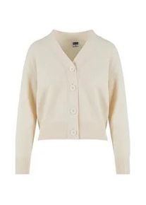 Strickjacke Urban Classics "Urban Classics Damen Ladies Rib Cardigan", Damen, Gr. L, sandwei&szlig;, 50% Baumwolle, 50% Polyacryl, unifarben, normal, V-Ausschnitt, Strickjacken Strickjacke