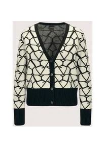 Madeleine Mode Strickjacke MADELEINE "Strickjacke Langarm Jacquard-Cardigan mit Kaschmir", Damen, Gr. 44/46, wei&szlig; (wollwei&szlig;, schwarz), Obermaterial: 90% Schurwolle WV. 10% Kaschmir WS., Modern, normal, Strickjacken Strickjacke, aufwendiges Jacquardmuster