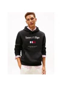 Hoodie Tommy Hilfiger "TOMMY EMBRO FLAG", Herren, Gr. S, schwarz, Sweatware, Obermaterial: 64% Baumwolle, 36% Polyester, regular fit, Rippb&uuml;ndchen, Sweatshirts Hoodie, normale Passform, Stickerei