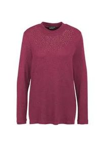 Longpullover GOLDNER "Angenehm weiches Shirt mit Glitzersteinen", Damen, Gr. 54, lila (himbeere, melange), Obermaterial: 75% Viskose CV. 20% Polyester PES. 5% Elasthan EL., Tubular, Pullover Longpullover, Mit tonigen Glitzersteinen vorn