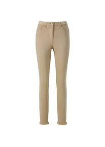 Madeleine Mode Regular-fit-Jeans MADELEINE "Jeans Mid Waist Skinny-Hose mit Fransen", Damen, Gr. 38, N-Gr, beige (caramel), Obermaterial: 92% Baumwolle CO. 6% Polyester PES. 2% Elasthan EL., Jeans