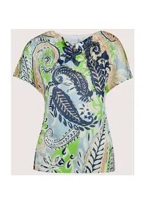 Madeleine Mode Longpullover MADELEINE "Pullover Pullover mit Unikat-Print", Damen, Gr. 48, gr&uuml;n (kiwi, wei&szlig;, multicolor), Obermaterial: 71% Polyester PES. 29% Viskose CV., Modern, normal, Pullover Longpullover