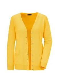Strickjacke GOLDNER "Uni Merino-Cardigan Langarm", Damen, Gr. 52, gelb, Obermaterial: 100% Schurwolle WV., Basic, Rippe, Strickjacken Strickjacke, Reine Merinowolle