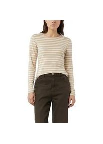 Langarmshirt comma, Damen, Gr. 38, beige wei&szlig;, Single Jersey, Obermaterial: 90% Viskose, 5% Elasthan, 5% metallisierte Fasern, gestreift, normal h&uuml;ftbedeckend, Rundhals, Shirts Langarmshirt, geringelt, mit Glitzer-F&auml;den