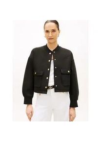 Cardigan Tommy Hilfiger "GOLD BUTTON BOMBER", Damen, Gr. L (42/44), schwarz, Strick, Obermaterial: 100% Viskose, unifarben, gerade kurz, Rundhals, Strickjacken, mit Knopfleiste