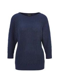 Rundhalspullover GOLDNER "Baumwollmix mit Fledermaus&auml;rmeln und Rippstruktur", Damen, Gr. 40/42, blau (marine), Obermaterial: 55% Baumwolle CO. 45% Viskose CV., figurumspielend, Rippe, Pullover Rundhalspullover, keine/nicht relevant