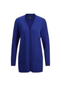 Strickjacke GOLDNER "Kurzgr&ouml;&szlig;e Langarm Feinstrick-Cardigan", Damen, Gr. 25, blau (royalblau), Obermaterial: 100% Kaschmir WS., figurumspielend, Rippe, Strickjacken Strickjacke, Ohne