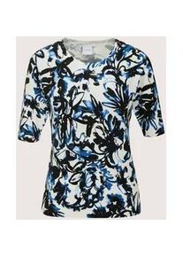 Madeleine Mode Longpullover MADELEINE "Strickpullover Glattstrickpullover mit Unikat-Print", Damen, Gr. 40/42, wei&szlig; (wei&szlig;, marine, multicolor), Obermaterial: 71% Viskose CV. 29% Polyamid PA., Modern, Pullover Longpullover, Alloverprint