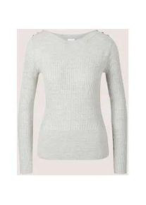 Madeleine Mode Longpullover MADELEINE "Strickpullover Glanzpullover mit Zierkn&ouml;pfen", Damen, Gr. 40/42, grau (silbergrau, melange, silberfarben), Obermaterial: 75% Viskose CV. 20% Polyamid PA. 5% metallisierte Fasern MTF., Modern, Pullover Longpullover, Schmuckkn&ouml;pfe