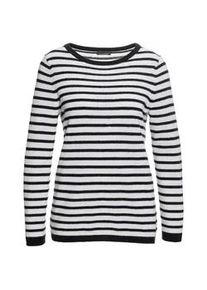 Strickpullover GOLDNER "Kurzgr&ouml;&szlig;e Kaschmirpullover mit U-Boot Ausschnitt", Damen, Gr. 24, schwarz-wei&szlig; (schwarz, wei&szlig;, geringelt), Obermaterial: 100% Kaschmir WS., figurumspielend, Rippe, Pullover Strickpullover, keine/nicht relevant