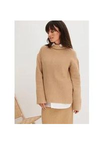Rollkragenpullover bonprix "Rollkragenpullover aus reiner Baumwolle", Damen, Gr. 48/50 (XL), beige (latte macchiato), Obermaterial: 100% Baumwolle, oversize, Pullover Rollkragenpullover, aus reiner Baumwolle, mit Rollkragen, f&uuml;r k&uuml;hle Tage