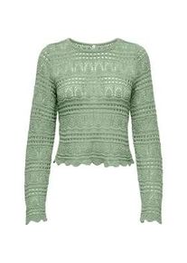 Strickpullover Only "ONLELKE LIFE LS PULLOVER KNT NOOS", Damen, Gr. S, laurel gr&uuml;n, Strick, Obermaterial: 70% Baumwolle, 30% Polyester, Strukturmuster, unifarben, kurz, Rundhals, Pullover Strickpullover, Lochstickerei, verk&uuml;rzte Form