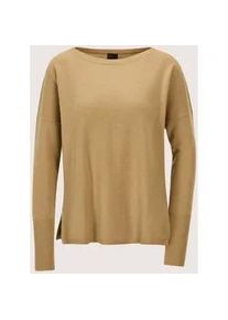 Madeleine Mode Longpullover MADELEINE "Kaschmirpullover Schlichter Strickpullover mit U-Boot-Ausschnitt", Damen, Gr. 40/42, braun (caramel), Obermaterial: 100% Kaschmir WS., Modern, Pullover Longpullover, Good-Cashmere-Qualit&auml;t