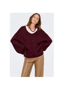 Jacqueline de Yong V-Ausschnitt-Pullover JDY "JDYDINEA L/S REVERSIBLE PULLOV. KNT NOOS", Damen, Gr. XS, rot (cabernet), Strick, Obermaterial: 80% Polyacryl, 20% Polyester, unifarben, loose fit h&uuml;ftlang, V-Ausschnitt, weit Strickb&uuml;ndchen, Pullover, Kunstfaser, regular fit