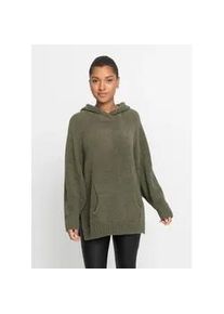 Strickpullover bonprix, Damen, Gr. 48/50 (XL), gr&uuml;n (dunkeloliv), Obermaterial: 100% Polyester, oversize, Pullover Strickpullover, aus Polyester, mit Kapuze, mit Teddy-Fleece, Oversize Passform