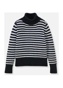 Madeleine Mode Longpullover MADELEINE "Pullover Softer Schurwoll-Pullover mit stylischen Streifen", Damen, Gr. 40/42, orange (mattorange, dunkelrot), Obermaterial: 100% Wolle WO., Modern, Pullover Longpullover