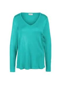 Strickpullover GOLDNER "Kurzgr&ouml;&szlig;e Langarm-Pullover mit V-Ausschnitt", Damen, Gr. 21, gr&uuml;n (smaragd), Obermaterial: 100% Polyacryl PAN., normales B&uuml;ndchen, Pullover Strickpullover, Ohne