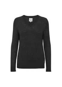 Strickfleece-Pullover oxmo "Strickpullover OXIlva", Damen, Gr. XS, grau (dunkelgrau melange), Obermaterial: 74% Polyacryl PAN. 23% Nylon NY. 3% Elasthan EL., Pullover