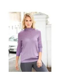Rundhalspullover GOLDNER "Eleganter Ajourpullover mit Stehbund", Damen, Gr. 52, lila (flieder), Obermaterial: 100% Polyacryl PAN., Pullover Rundhalspullover, aufwendiger Ajourstrick in Zopfoptik