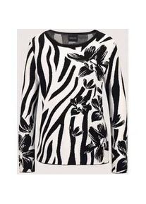 Madeleine Mode Longpullover MADELEINE "Strickpullover Intarsienpullover mit Zebra- und Blumenmuster", Damen, Gr. 36/38, schwarz (schwarz, wollwei&szlig;), Obermaterial: 50% Baumwolle CO. 50% Polyacryl PAN., Modern, normal, Pullover Longpullover